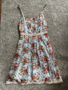 Romy Light Blue Floral Sundress with Red and Pink Roses